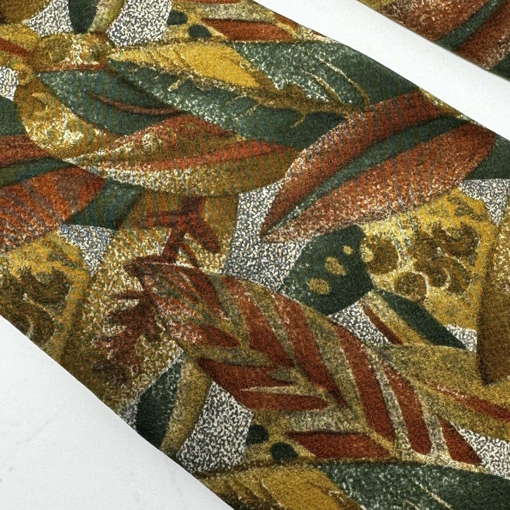 Men's Tie 100% Silk‎ Green and Brown Leaves